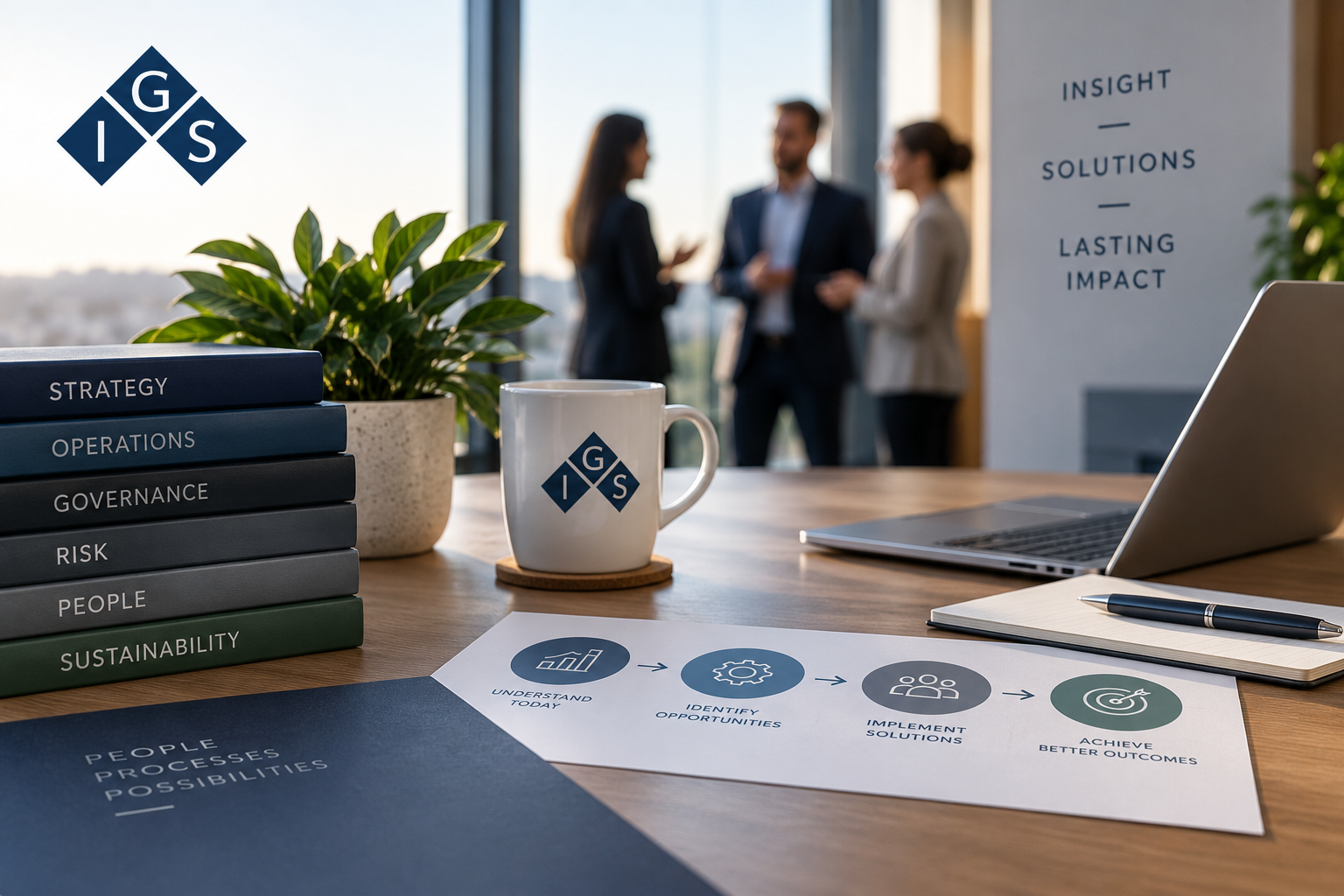 Business advisory services at Integris Group Services, Melbourne, Victoria, depicted with a team discussion, laptop,